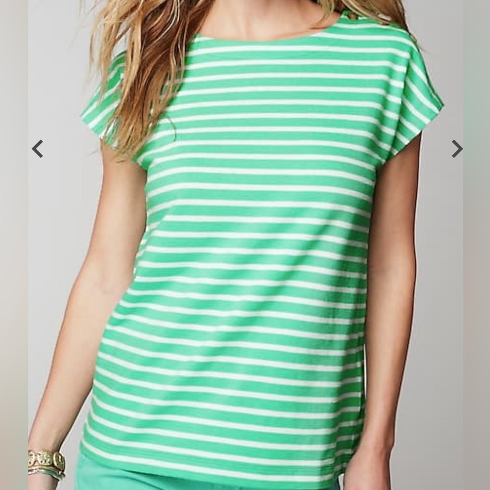 J.Jill Striped Button Shoulder Top Tee Relaxed Fit Women’s Large L Green & White